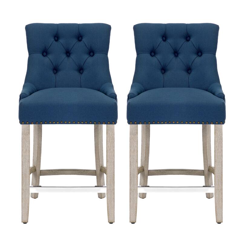 Carter 24" Linen Fabric Tufted Upholstered Counter Stool (Set of 2) - N/A