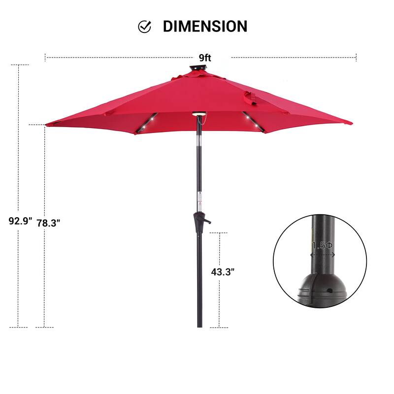 BONOSUKI Aluminum 9ft LED Patio Umbrella w/200gsm solution-dyed fabric