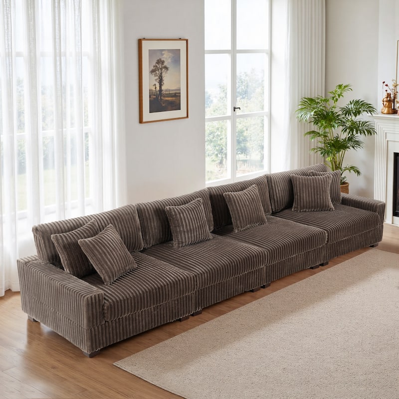 Anne 150" W Oversized Upholstered Modular Sectional Sofa - Light Brown-Type 3 - Symmetrical