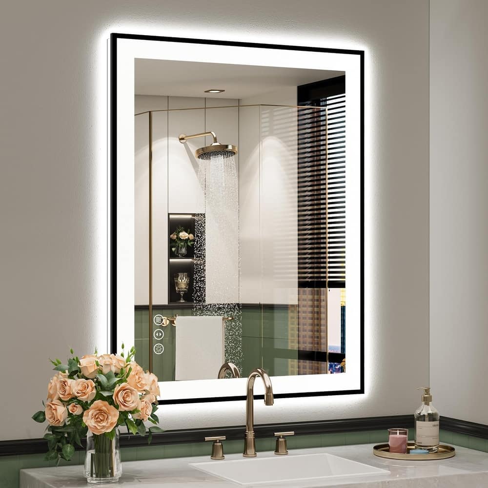 Back & Front LED Lighted Anti-Fog Tempered Glass Framed Wall Bathroom Vanity Mirror & ETL Certification