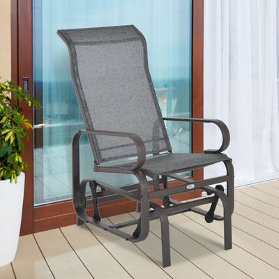 Outsunny Single Glider Patio Swing Rocking Chair with Breathable Mesh, Smooth Arms for Backyard, Garden, Lawn, Grey