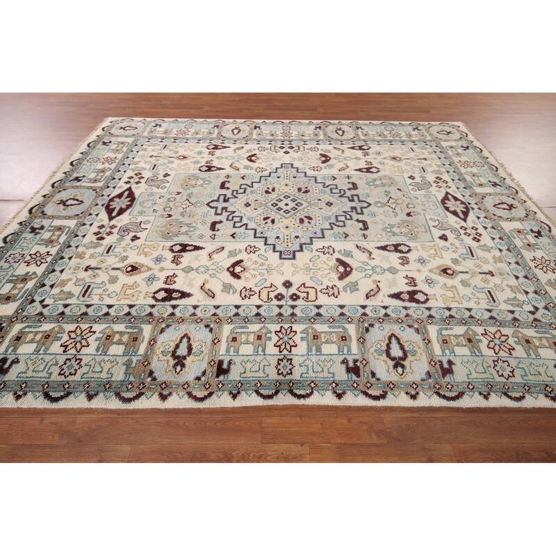 Tribal Geometric Heriz Serapi Area Rug Handmade Oriental Wool Carpet - 7'10"x 9'7"