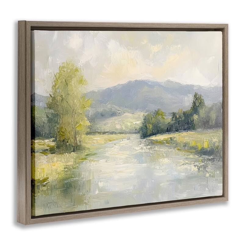 Stupell Abstract River & Mountain Scene Framed Floater Canvas Wall Art Design By Petal Prints Design