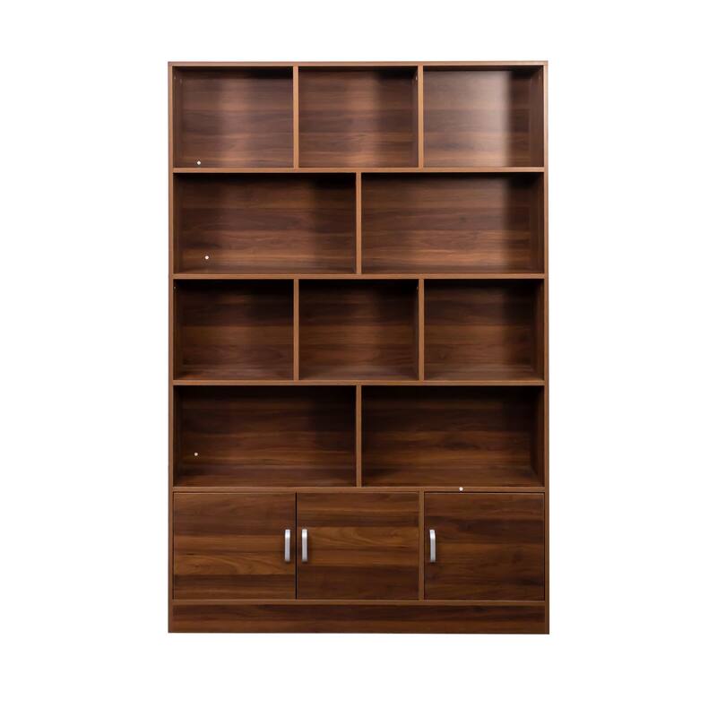 70.87" Tall Wood Bookshelf with 10 Cubes, Mid Century Modern Display Cabinet Open Bookcase with Storage Cabinet for Living Room