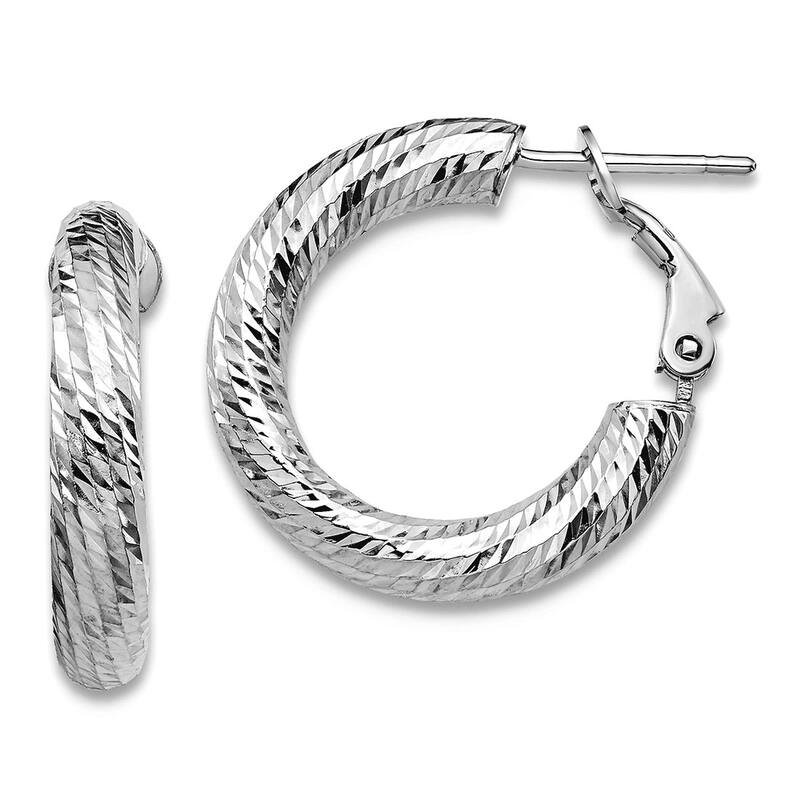 Curata 14k Yellow or White Gold Sparkle Cut 23x4mm Round Omega Back Hoop Earrings - White Gold