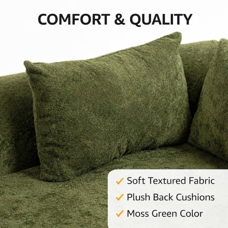 96" Boucle Fabric Sectional Sofa with Four Pillows, No Assembly Required