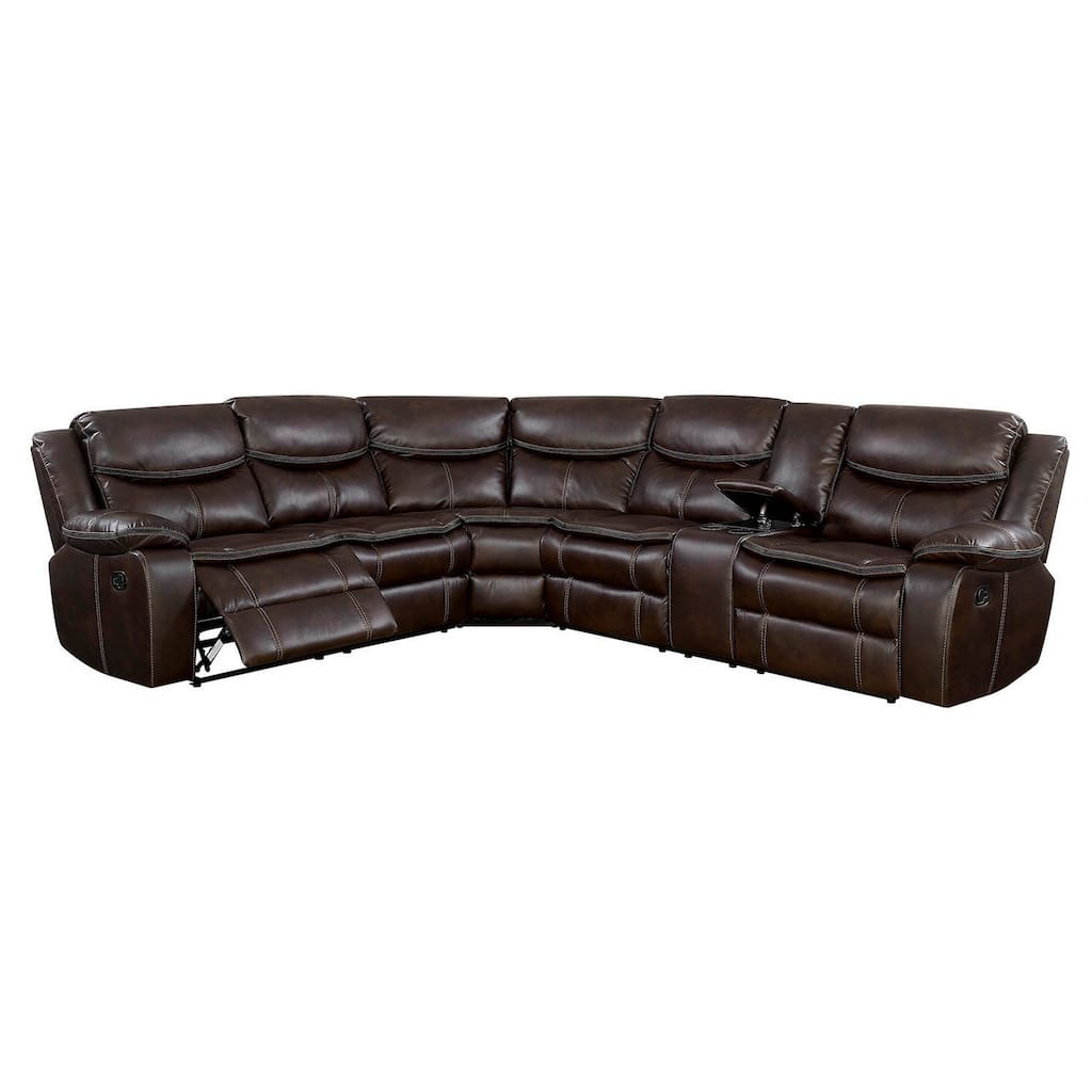 Leatherette Reclining Sectional with Double Stitching Details, Brown