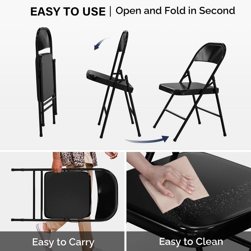 4PC Portable Stackable Stainless Steel Folding Chairs Capacity 350 LBS