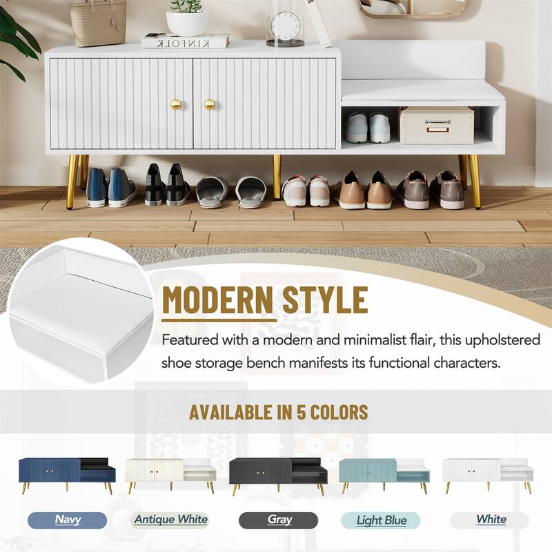 Modern Shoe Storage Bench with Hidden Storage and Upholstered Cushions