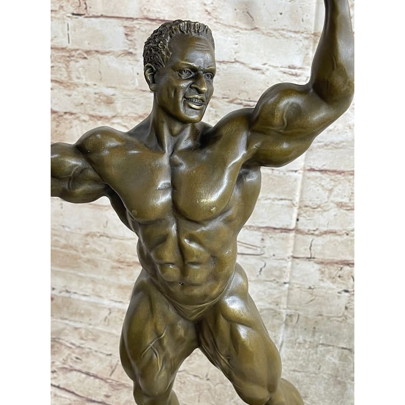 Bodybuilder Muscle Man Fitness Model Mr Universe Athlete Bronze Statue Sculpture Trophy 21 Inches X 10 Inches