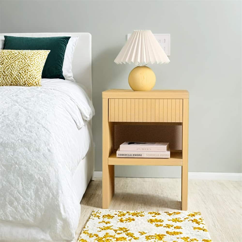Night Stand with Drawer Storage Fluted Bed Side Table