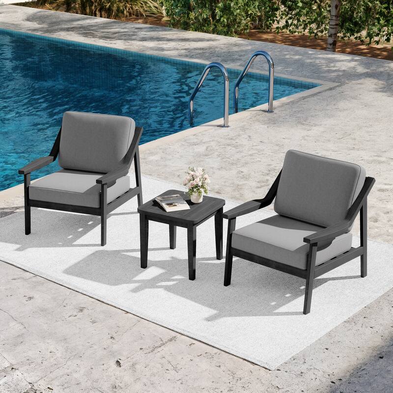 3-piece Teak Modern Cushioned Club Chairs Set Patio Bistro Set