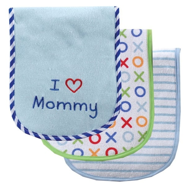 slide 1 of 1, Luvable Friends Baby Boy Cotton Burp Cloths with Fiber Filling 3pk, Blue Mom, One Size - Blue Mom - One Size One Size - Blue Mom