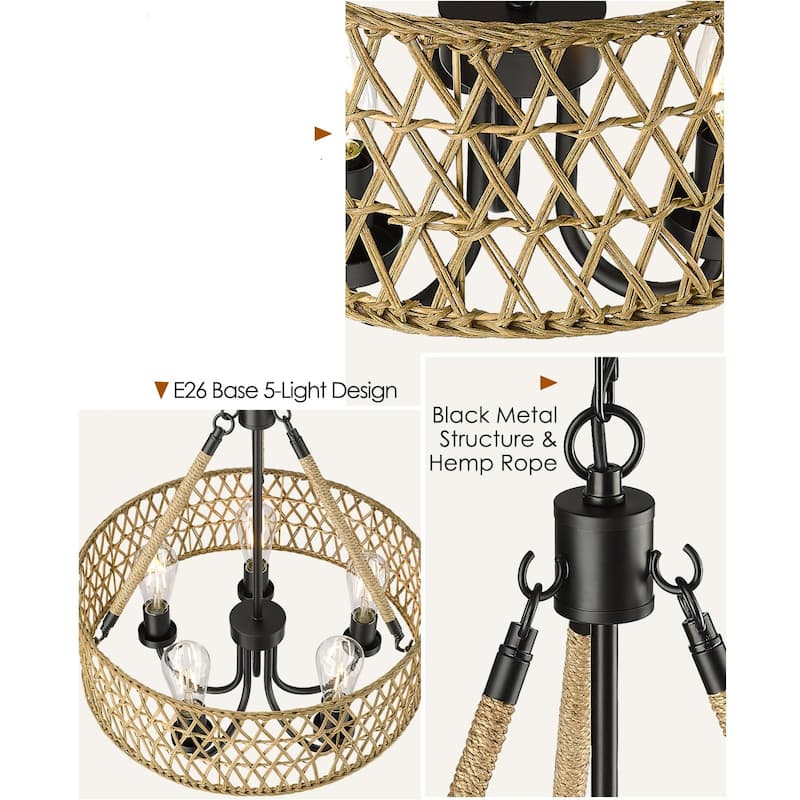 Boho Chandelier, Rattan Pendant Light