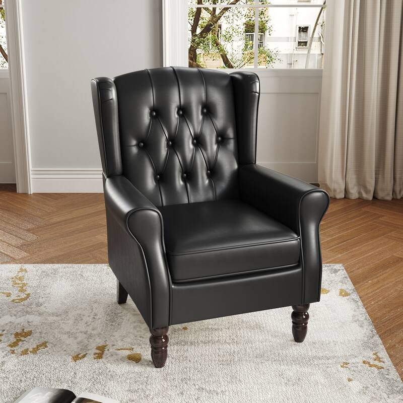 Modern Vegan Leather Upholstered Button Tufted Armchair