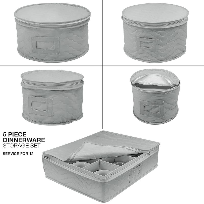Dinnerware Storage 5-Piece Set for Protecting or Transporting Dinnerware — Service for 12 (Beige)