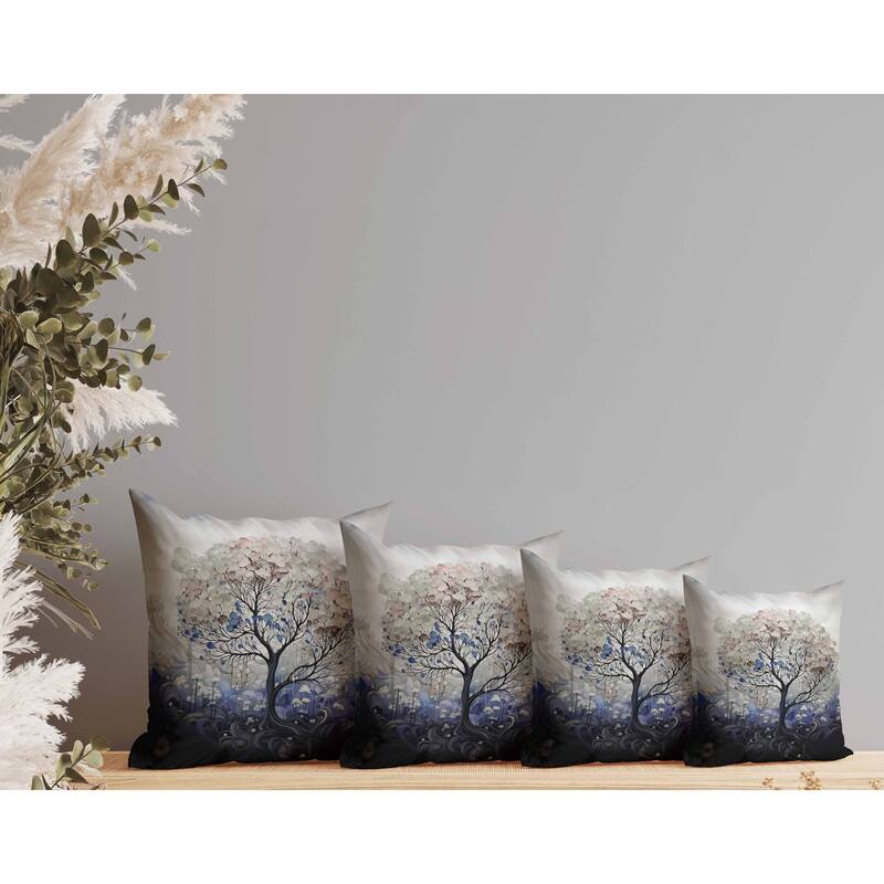 Beautiful Tree of Life Indoor/Outdoor Reversible Throw Pillow Blue and Beige