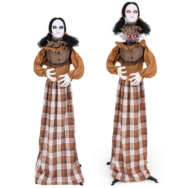 Costway Halloween Animatronics with Red Light Up Eyes Motion & Sound - See Details - Brown