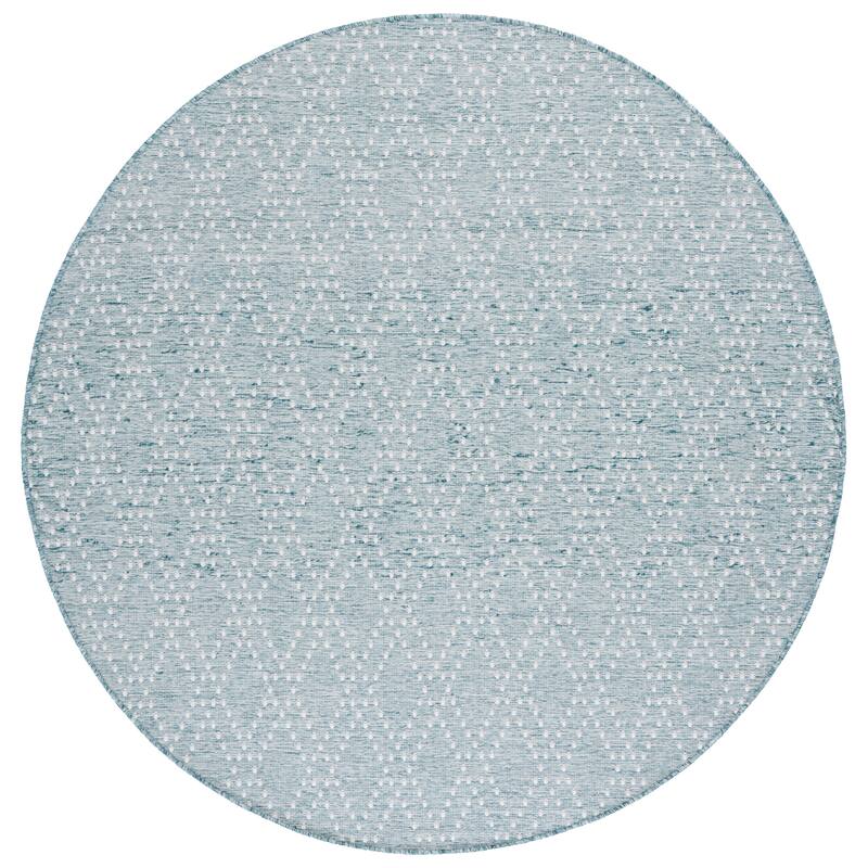 SAFAVIEH Sunset Jenja Indoor/Outdoor Washable Backyard Patio Rug - 6'7" Round - Aqua/Beige