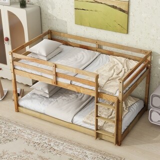 Solid Rubber Wooden Twin over Twin Loft Bed with Ladder