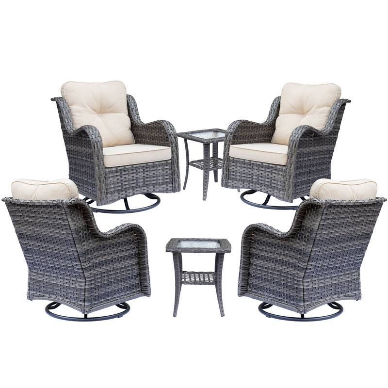 Gray Rattan Outdoor Patio Conversation Sets with Swivel Rocker Chairs