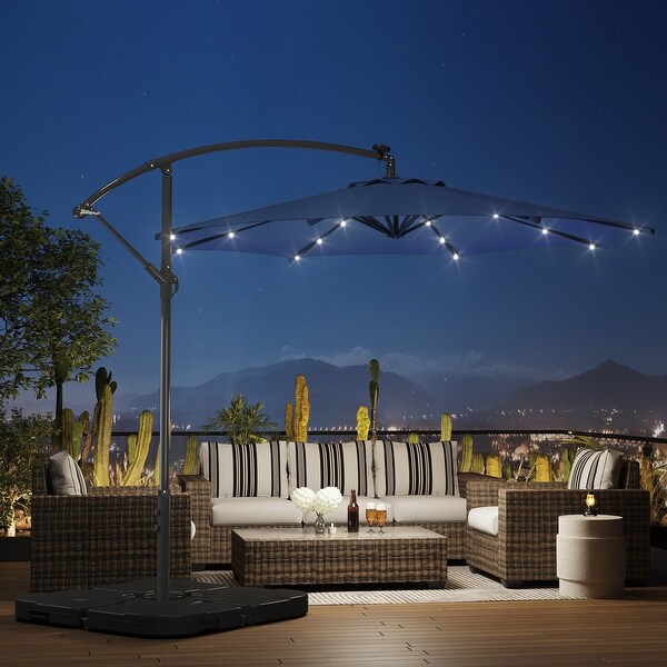10 Ft. Solar Power Lighted Patio Umbrella with Base Stand Bed Bath Beyond 33361817