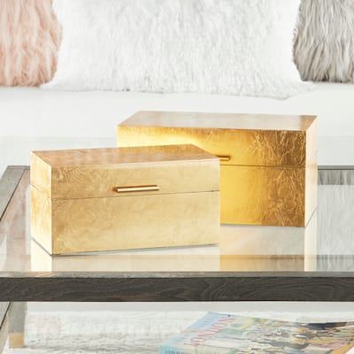 CosmoLiving by Cosmopolitan Gold or Silver Wooden Box with Textured Foiled Exterior (Set of 2)