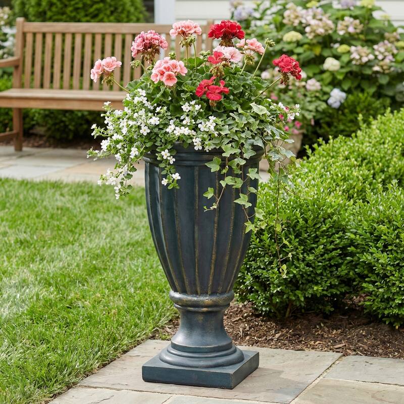 Christopher Knight Home - 26.77"H Fluted MGO Pedestal Urn Planter for Garden, Patio & Front Porch