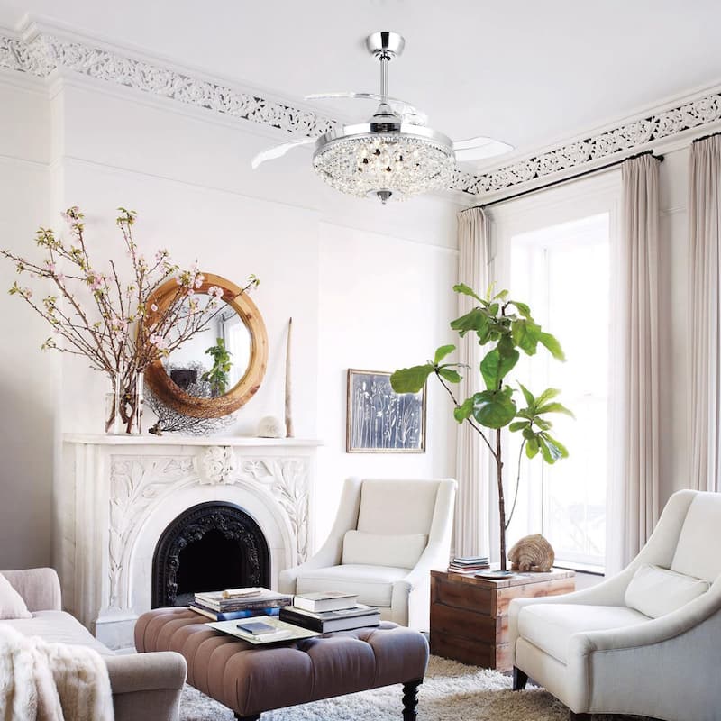 21" Chrome Modern Retractable Bladeless Chandelier Ceiling Fan with Light Kit and Remote