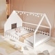 preview thumbnail 22 of 28, Wood Full Size House Floor Bed with Window,Fence and LED Lights