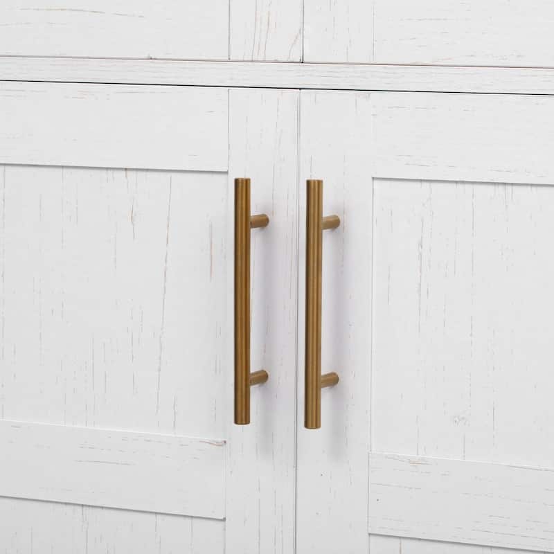 71" Tall Arched Pantry Cabinet with Shelves, Hidden Drawer and Glass Door