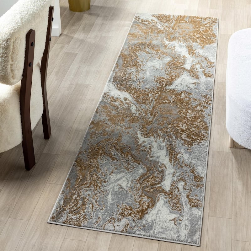 Luxe Weavers Marble Abstract Area Rug, Non-Shedding Carpet - 2' x 7' - Gray