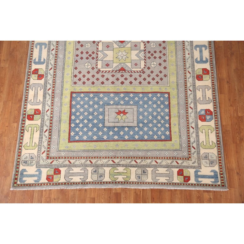 Traditional Grey Kazak Area Rug Hand-Knotted Bedroom Wool Carpet - 6'10" x 9'10"