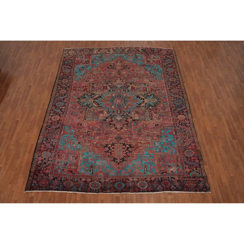 Hand Knotted Oriental 100% Wool Carpet Traditional Medallion Pink Heriz Area Rug - 12' 9'' X 9' 9''