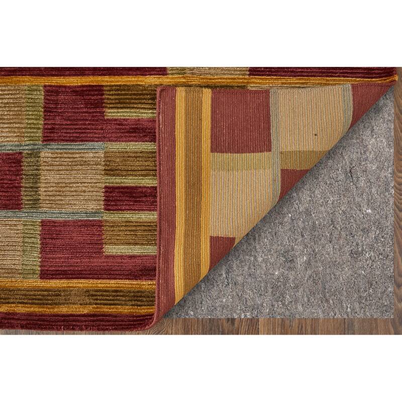 Keystone Hand Knot Striped Rug, Dark Red/Gold, Area Rug