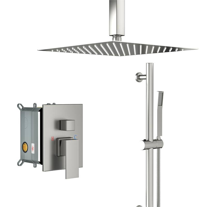 Wall Mounted Square Shower System and Handheld Showerhead Set