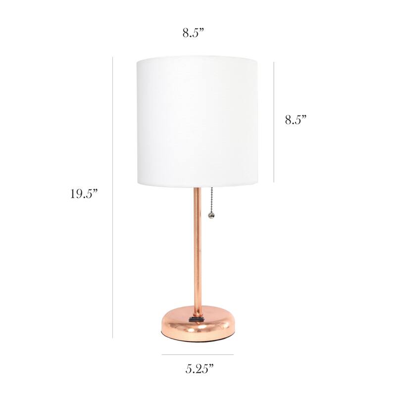 19.5 in. Rose Gold Finish Table Lamp with White Shade, Durable Stick Lamp for End/Side Tables