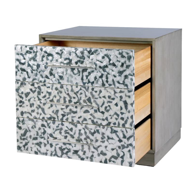 Maganda 32 in. W Rectangular Wood and Tortoise Capiz 3 Drawer Accent Chest