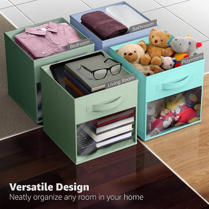 Sorbus 11" Storage Bin with Clear Window, 1-Pack Foldable Fabric Organizers - 10.5” L x 10.5” W x 11” H
