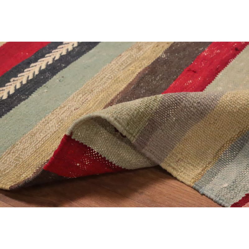 Hand Woven Oriental 100% Wool Carpet Southwestern Tribal Multi-Colored Kilim Area Rug - 8' 0'' X 5' 5''