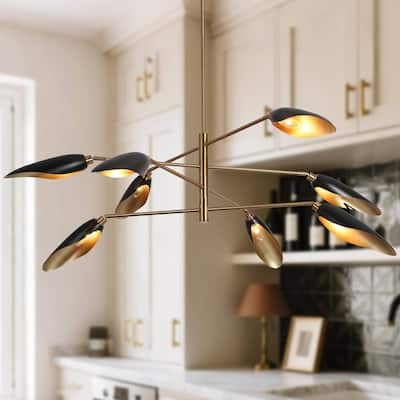 Modern 8-Light Large Black Gold Sputnik Chandelier Metal Pendant Lights for Dining Room