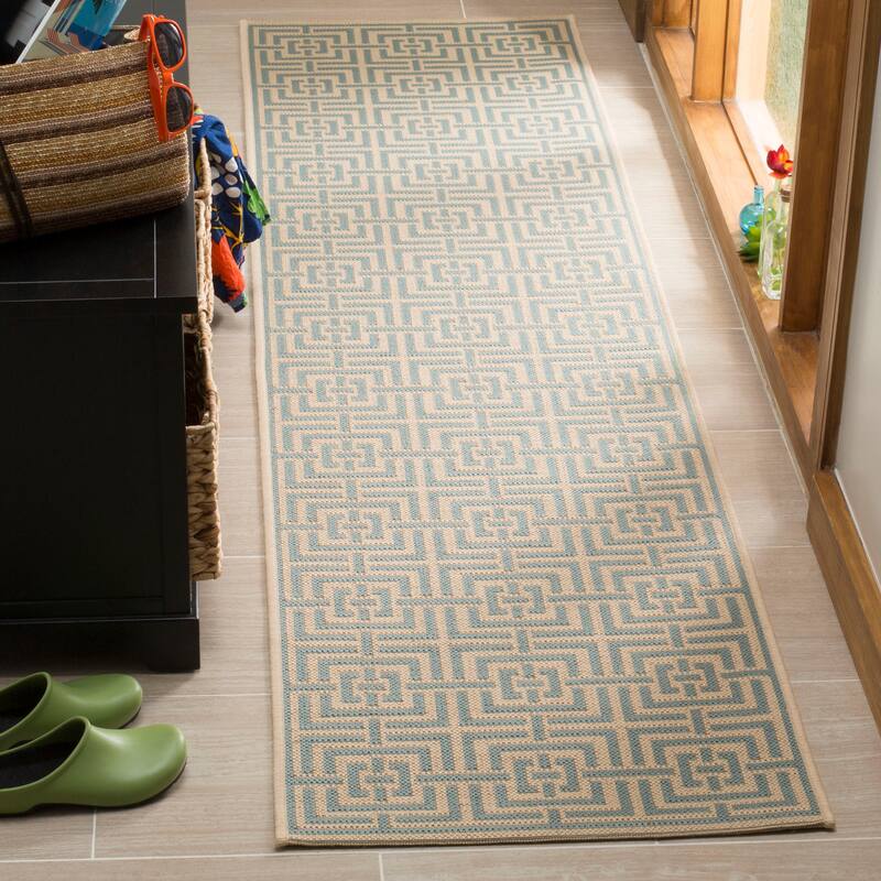 SAFAVIEH Linden Darla Indoor/ Outdoor Waterproof Patio Backyard Rug - 2'2"x8' Runner - Cream/Aqua
