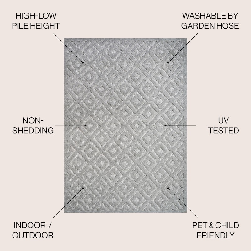 JONATHAN Y Ankara Neutral Diamond Trellis Indoor/Outdoor Area Rug