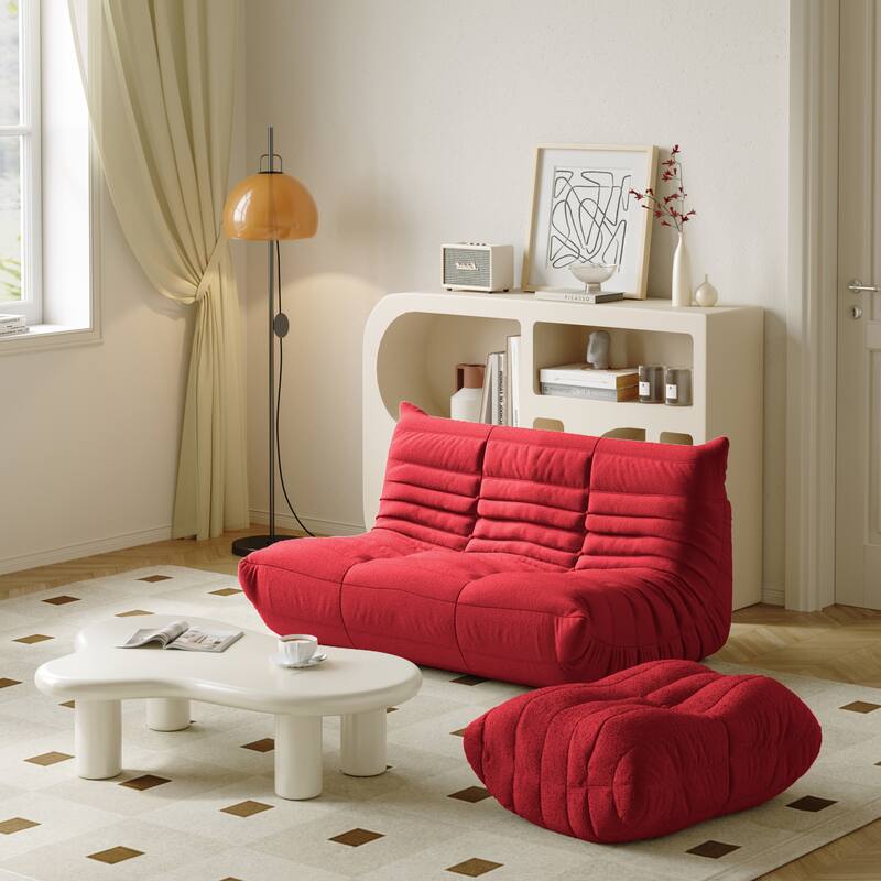 Comfy Lazy Floor Sofa Couch with Ottoman - Red