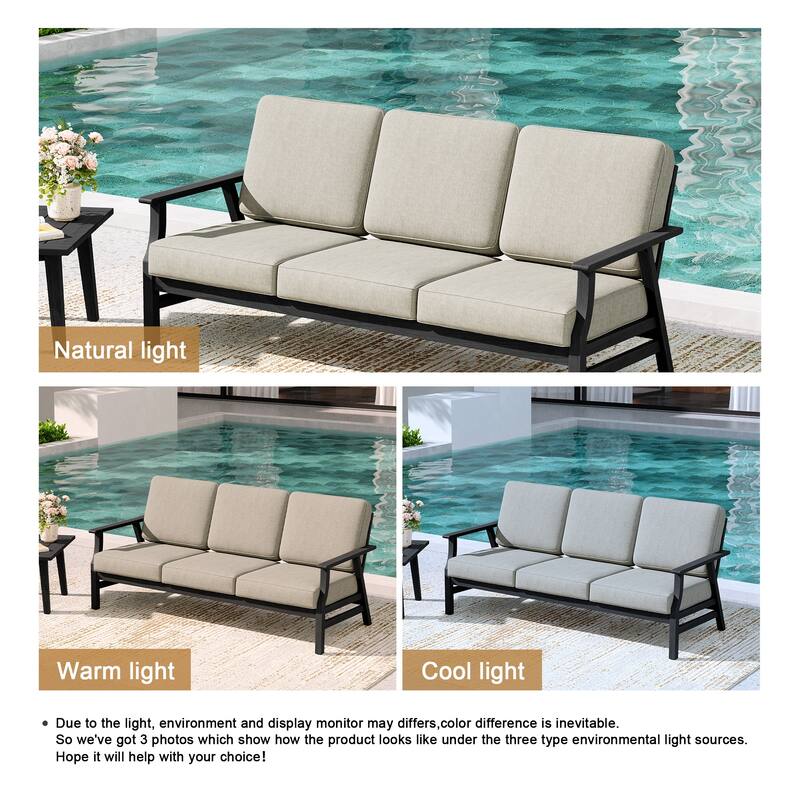 Teak Frame Outdoor Loveseat Daybed with Water-Resistant Cushions.