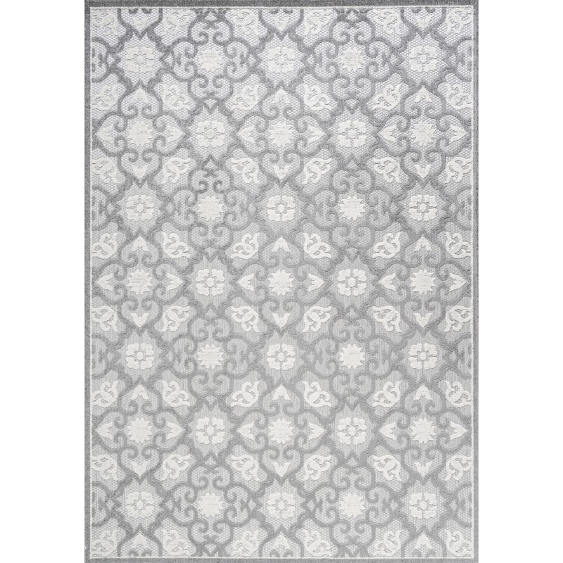 JONATHAN Y Crisantemo Tile Trellis High-Low Indoor/Outdoor Area Rug - 5 X 8 - Light Gray/Ivory