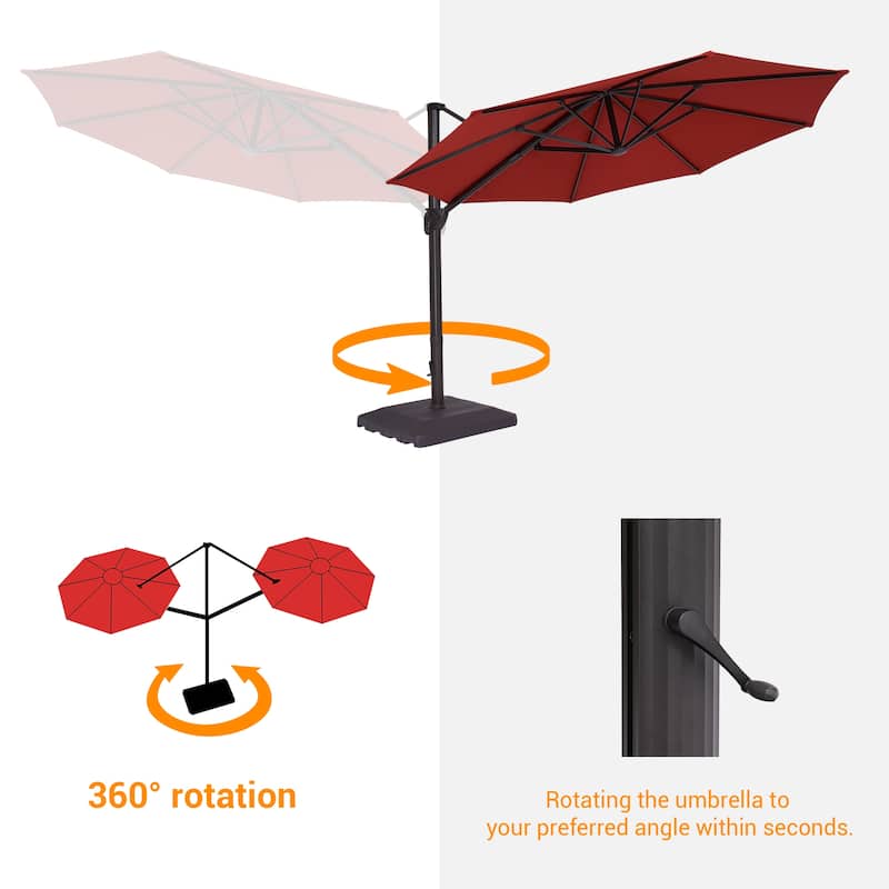 LIVOOSUN Outdoor Cantilever Offset Patio 11Ft Aluminum Umbrella w/Base