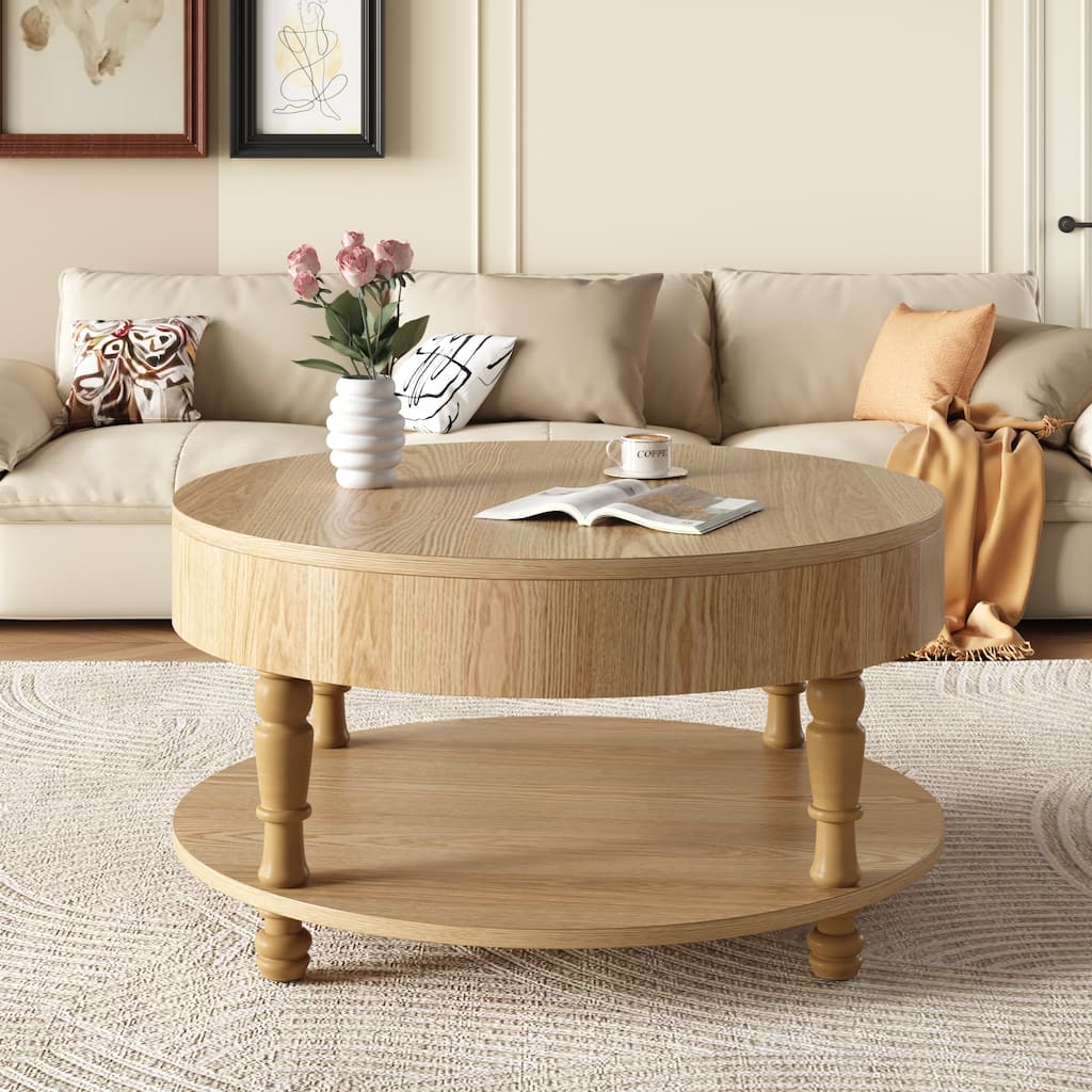 Round Coffee Table Center Table with Storage and Hidden Compartment, Sofa Table Side Table End Table