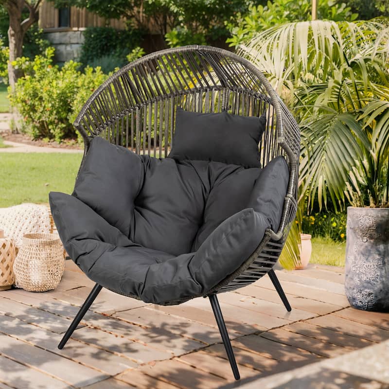 Futzca Wicker Egg Chair with Cushion - Gray/Gray