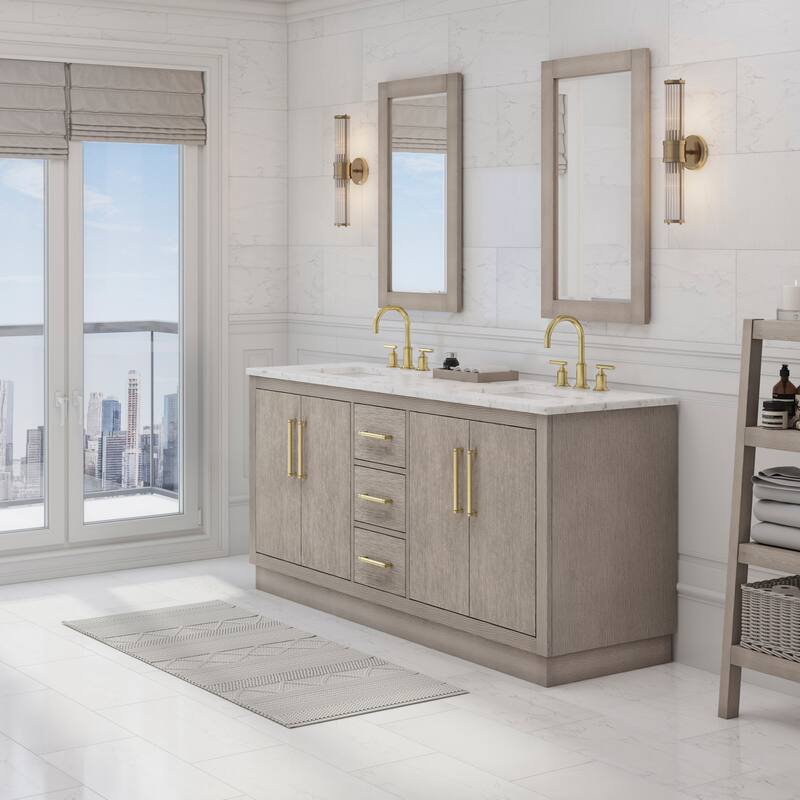 Hugo Carrara Marble Countertop Vanity with Mirror and Gooseneck Faucet
